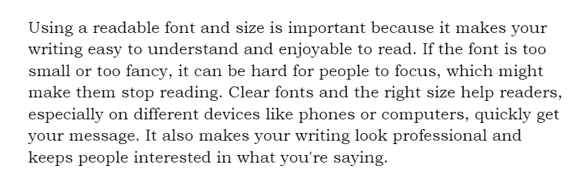Readable clear text font and size