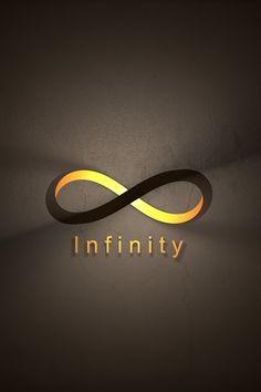 This contain an infinity logo with the word infinity in gold on a dark background,