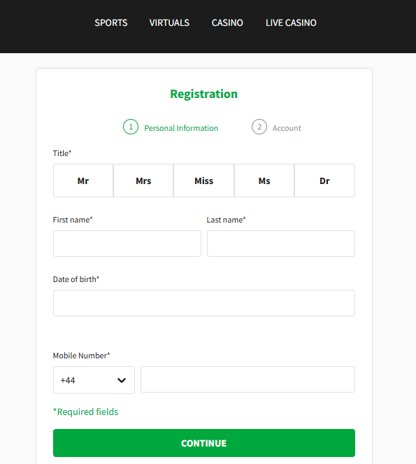 Quinnbet sign up - step two