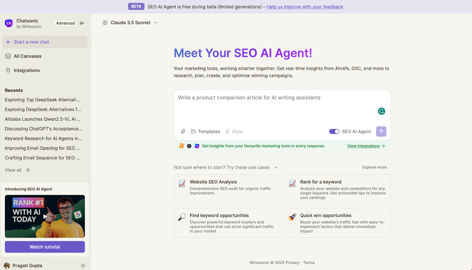 Chatsonic SEO AI Agent - DeepSeek Alternatives