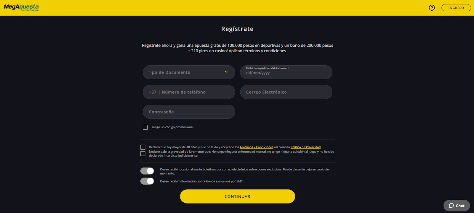 Megapuesta registro