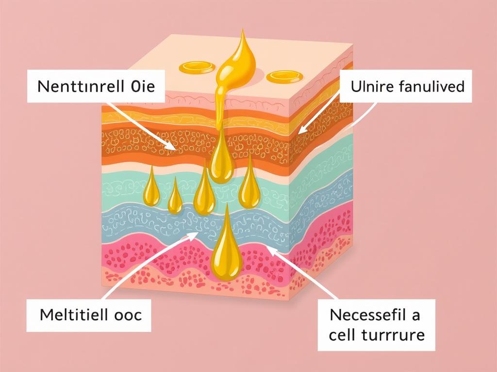Illustration showing how natural oils penetrate skin layers to reduce hyperpigmentation
