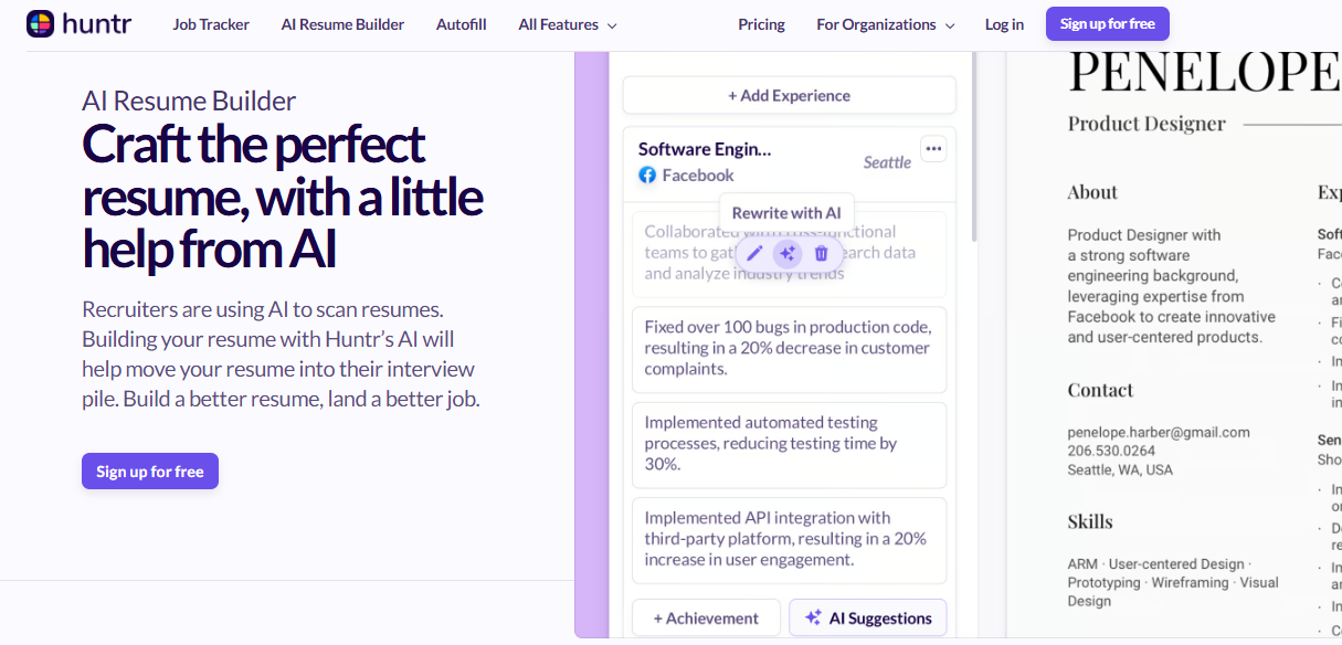 Best AI Tools in 2025 - Screenshot of Huntr