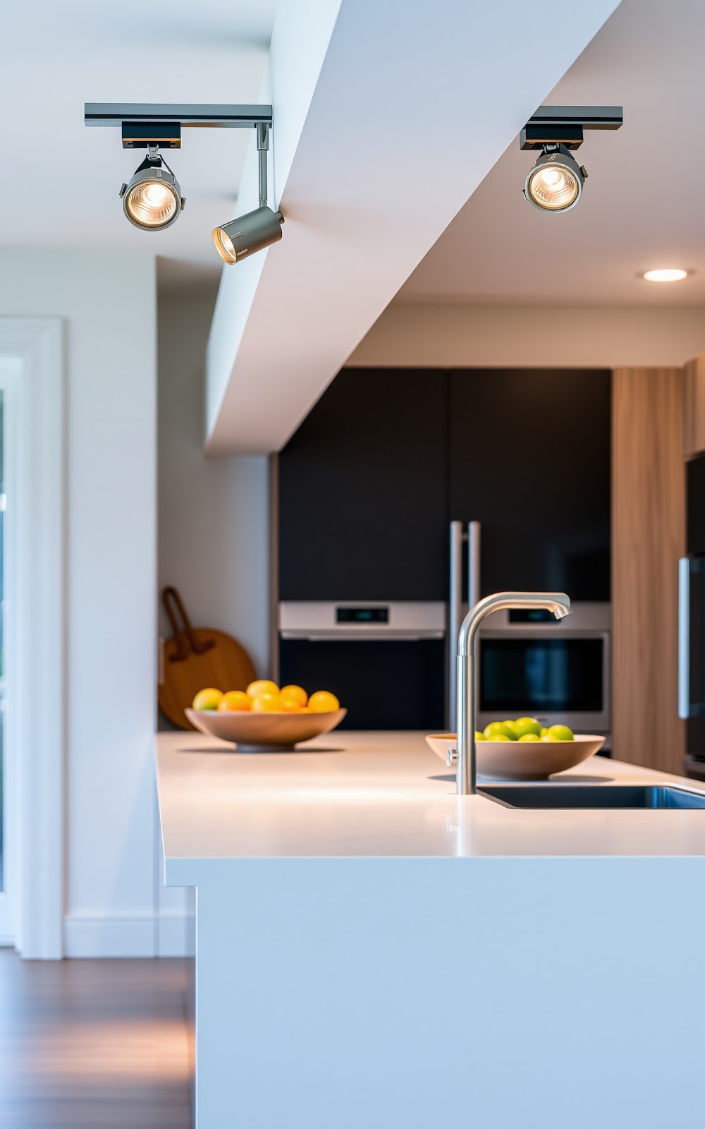 Modern track lighting over kitchen island