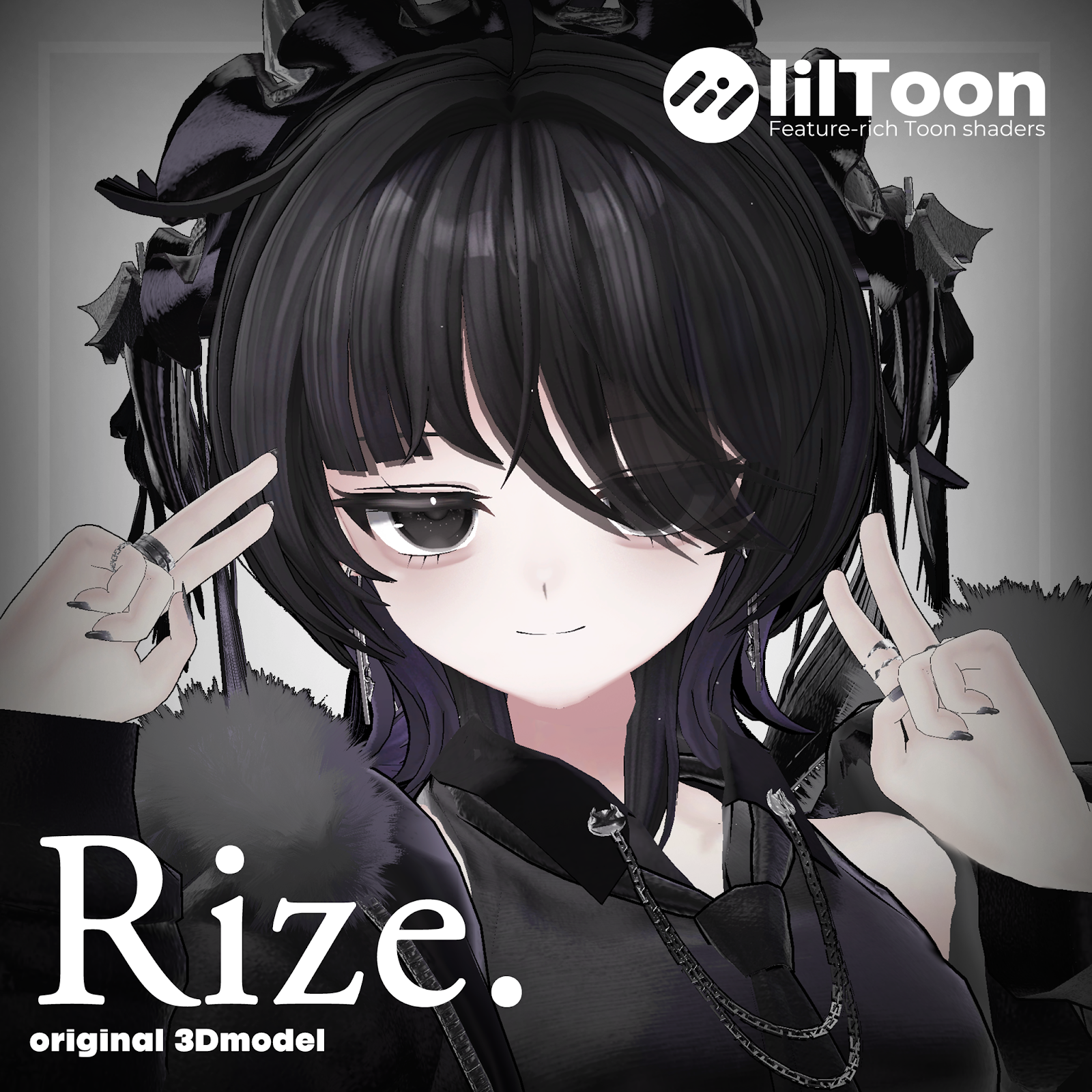 ゴシックな衣装と小悪魔的な魅力が特徴の黒髪アバター「Rize」