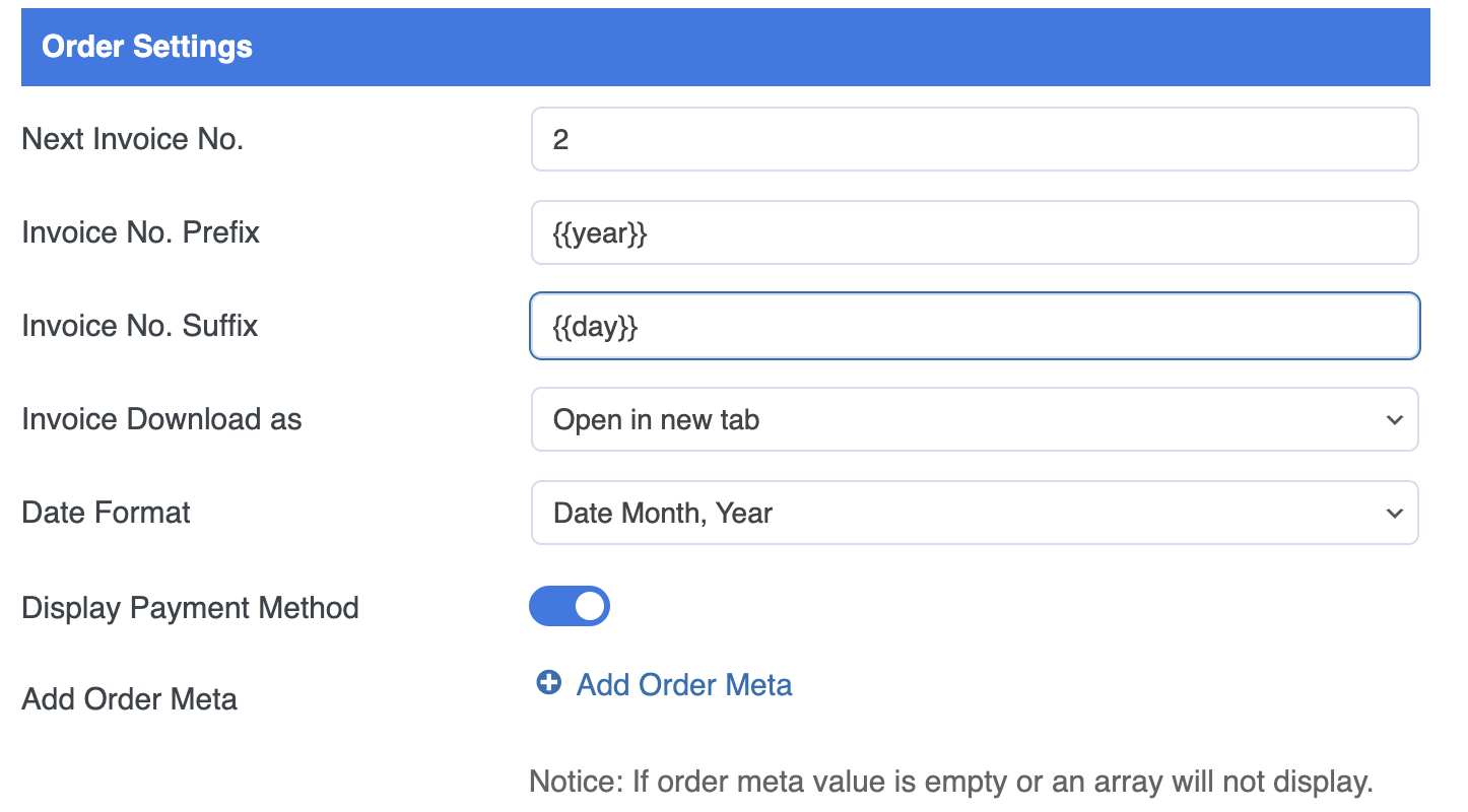 Order settings