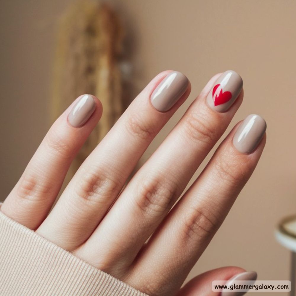 Neutral Nails having Single Heart Accent