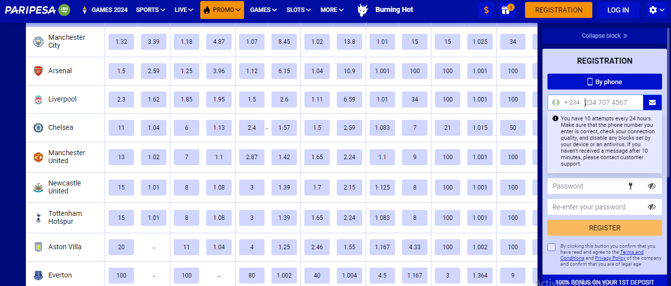 PariPesa Premier League Betting