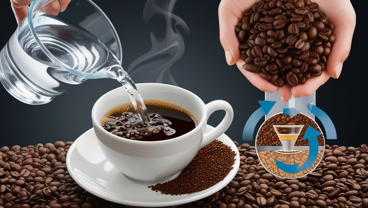 a hand pouring water into a cup of coffee HOW INSTANT COFFEE IS MADE