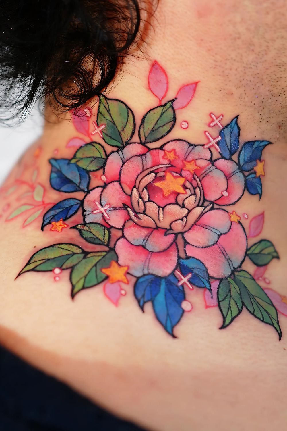 Nature-Inspired Flower Neck Tattoo