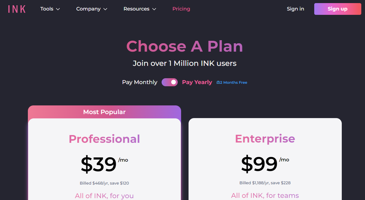 INK pricing plans