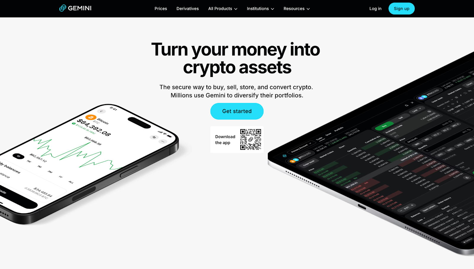 The Gemini website homepage, where you can sign up to the exchange.