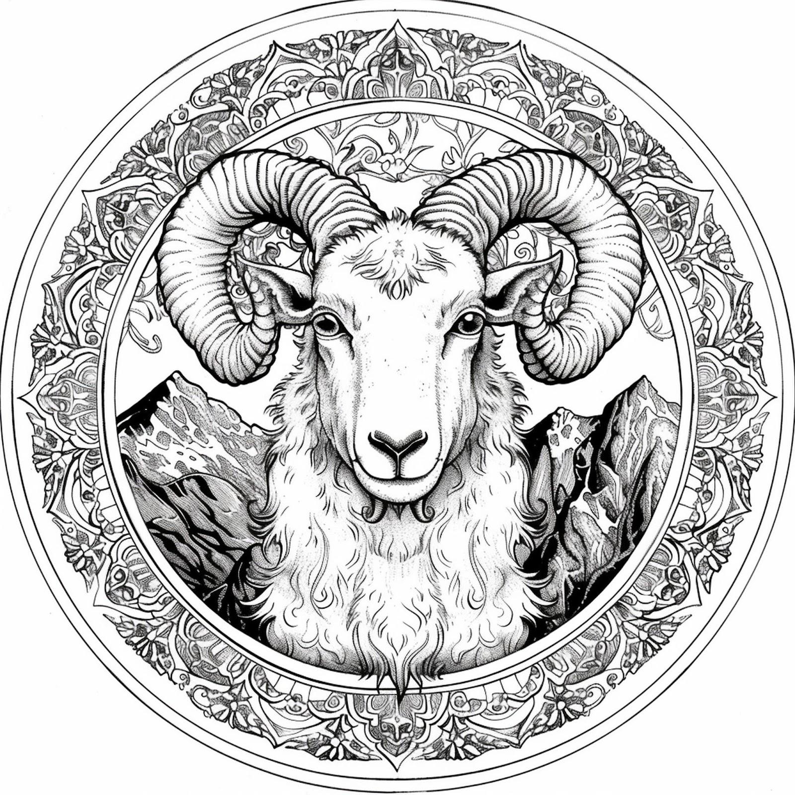 Capricorn Mandala Coloring Page