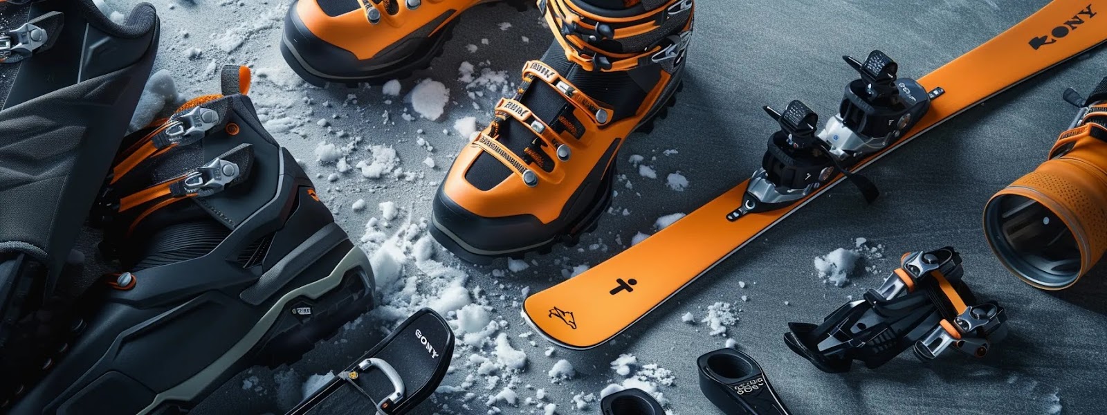 a pair of sleek, high-tech ski bindings perfectly matched with performance ski boots are laid out on a snowy mountain backdrop, showcasing the importance of selecting compatible gear for a safe and enjoyable skiing experience.