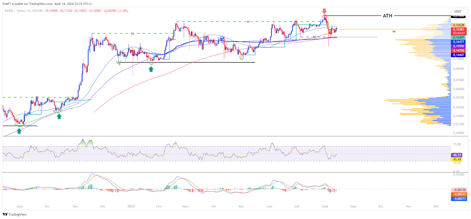 Daily KAS/USD price chart