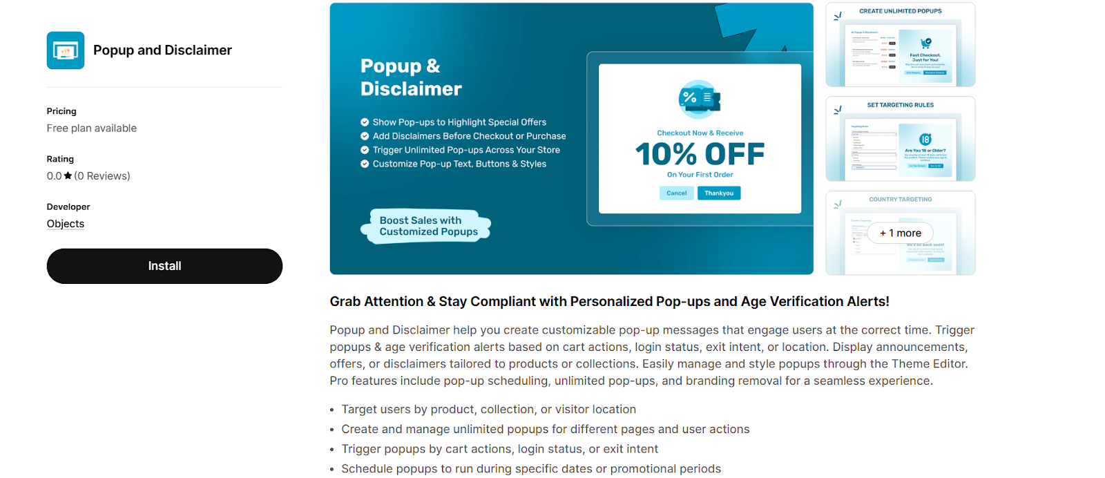 Popup and Disclaimer