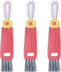 3 in 1 Cup Lid Gap Cleaning Brush Set, Multifunctional Water Bottle Small Brush Cleaner, Home Kitchen Crevice Cleaning Small Brush Tools (Red)