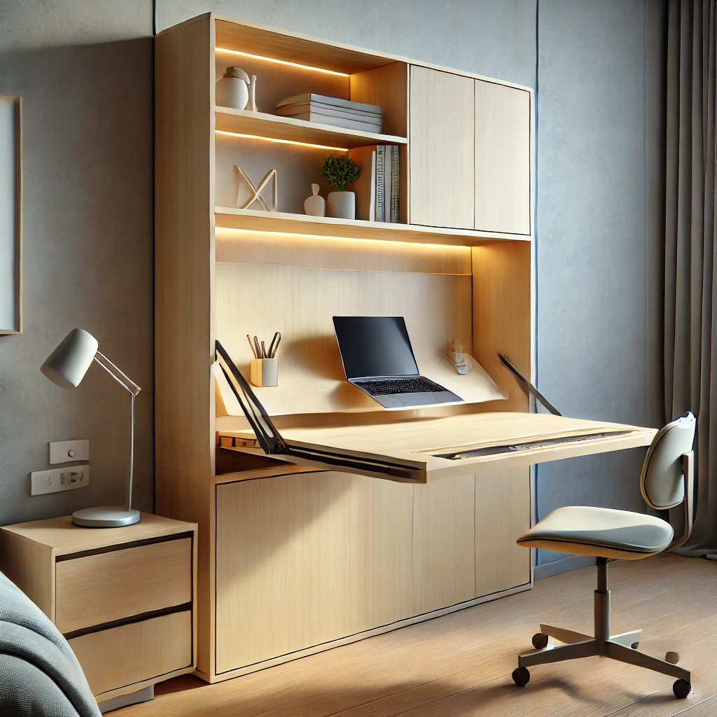 Work efficiently with a sleek foldable desk that disappears when not in use!