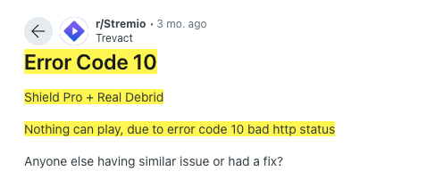 Stremio Error Code 10