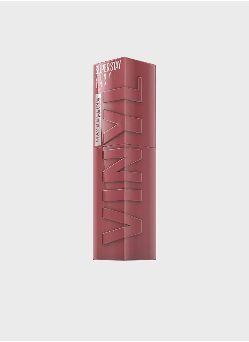 Maybelline SuperStay Vinyl Ink lipstick in a dusty rose case — long-wearing and shiny liquid lipstick.