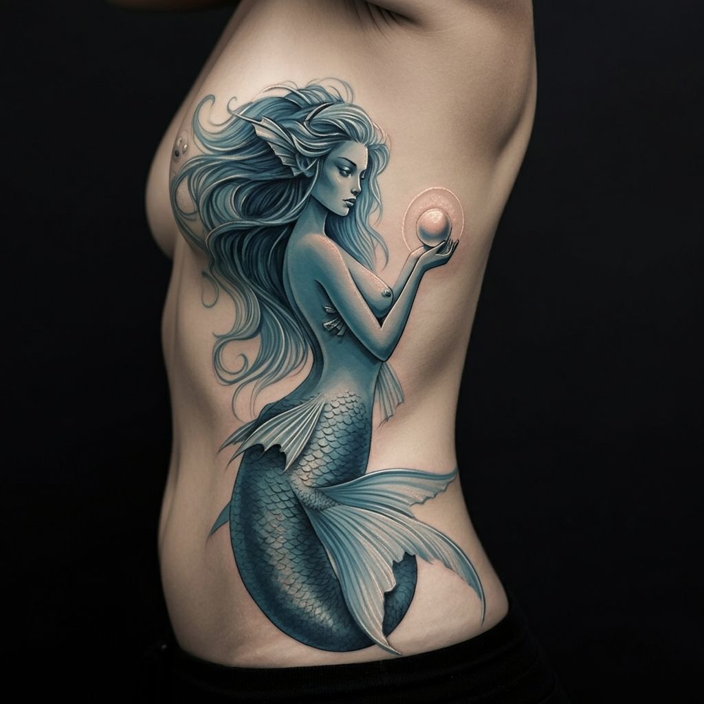 Mermaid Tattoo on ribcage 