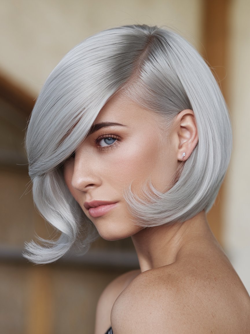 6. Sleek Silver Bob