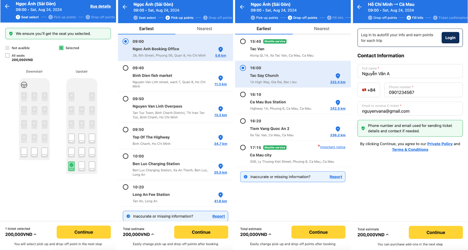 book ngoc anh bus ticket from sai gon to ca mau