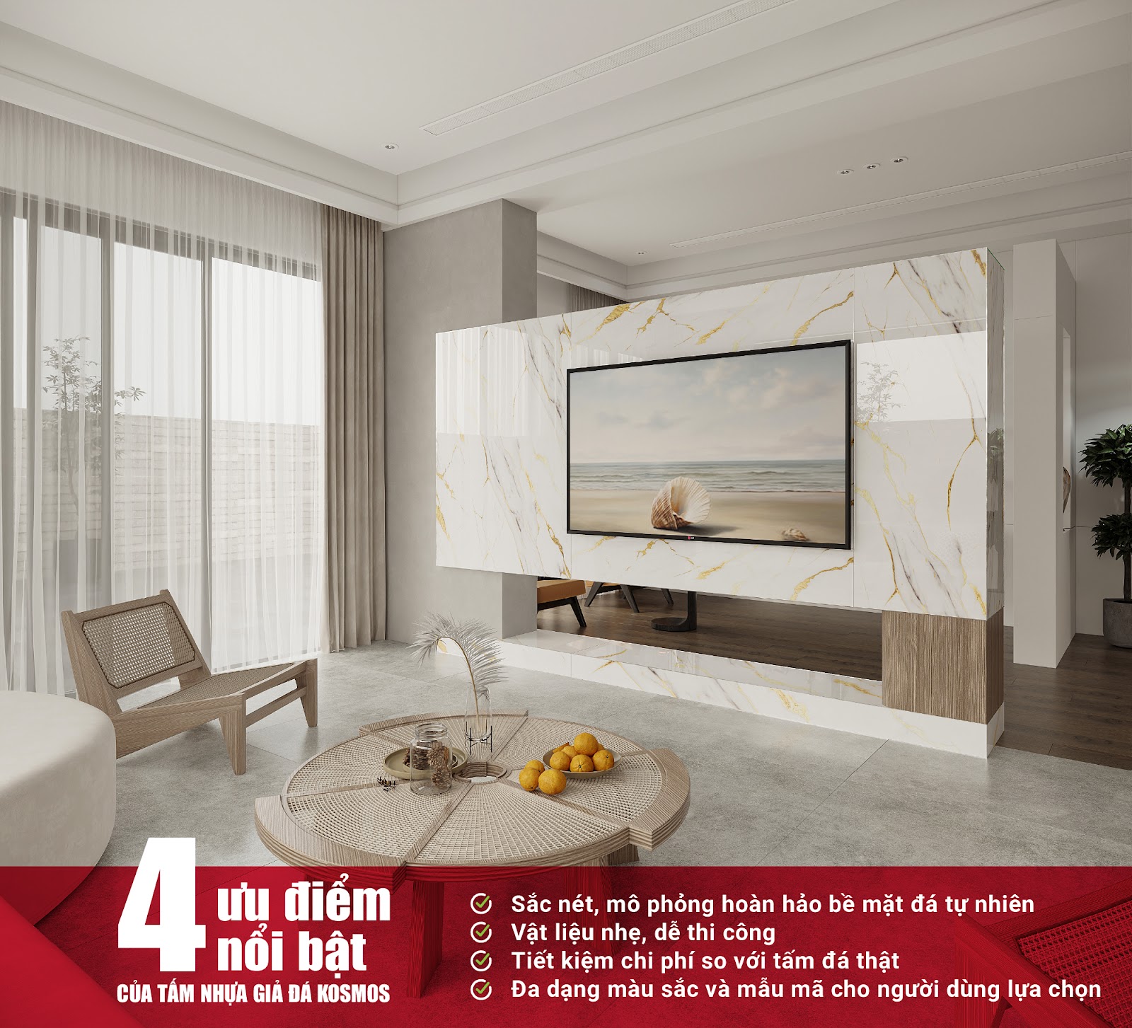 4 ưu điểm của tấm nhựa giả đá Kosmos
