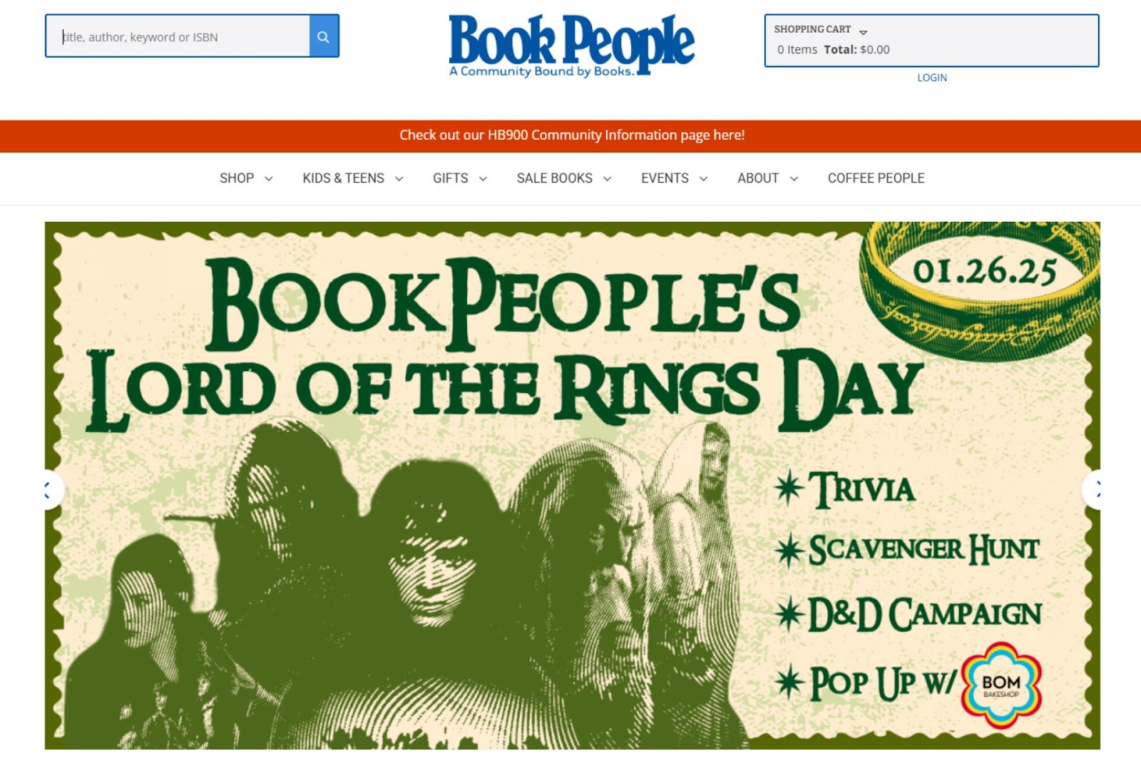 Book People's website featuring a search bar at the top.