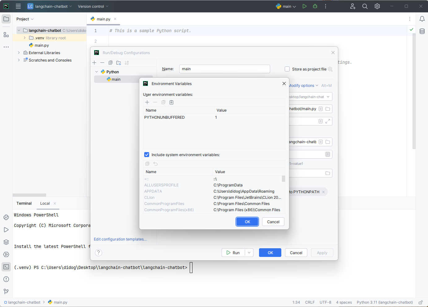 Environment variables in PyCharm