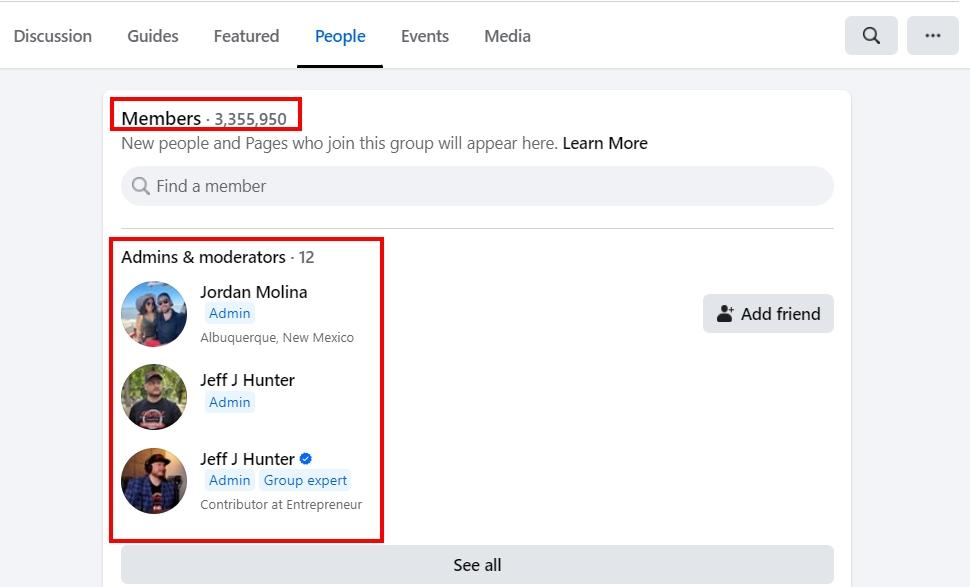 Figure 10 - View a Facebook Group Admin members