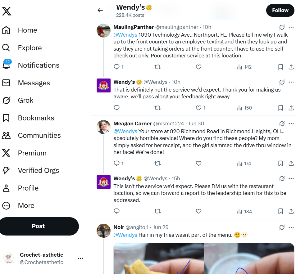 Wendy's Reply on twitter mentions post