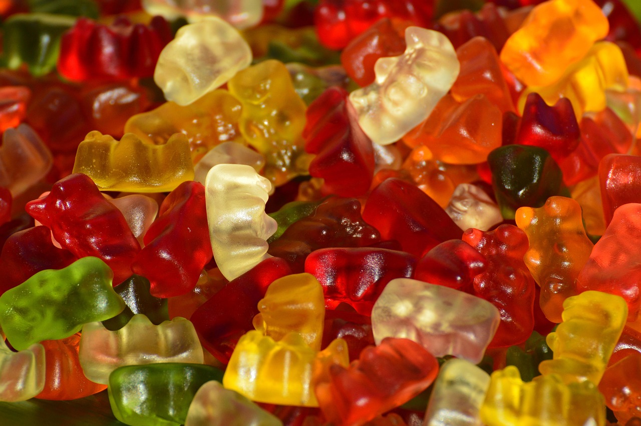 A pile of colorful gelatin gummies