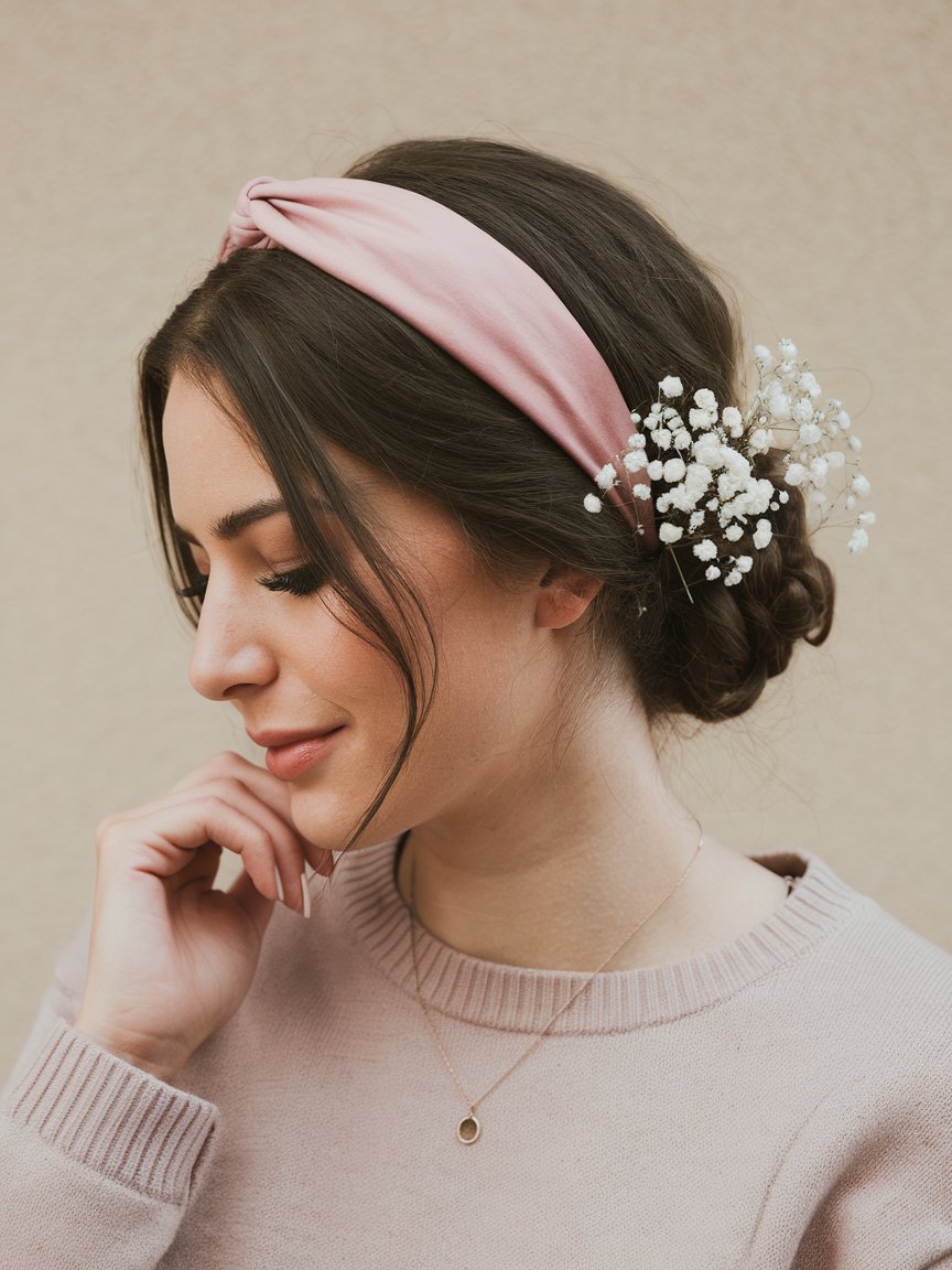 17. Low Twist Bun with Baby’s Breath