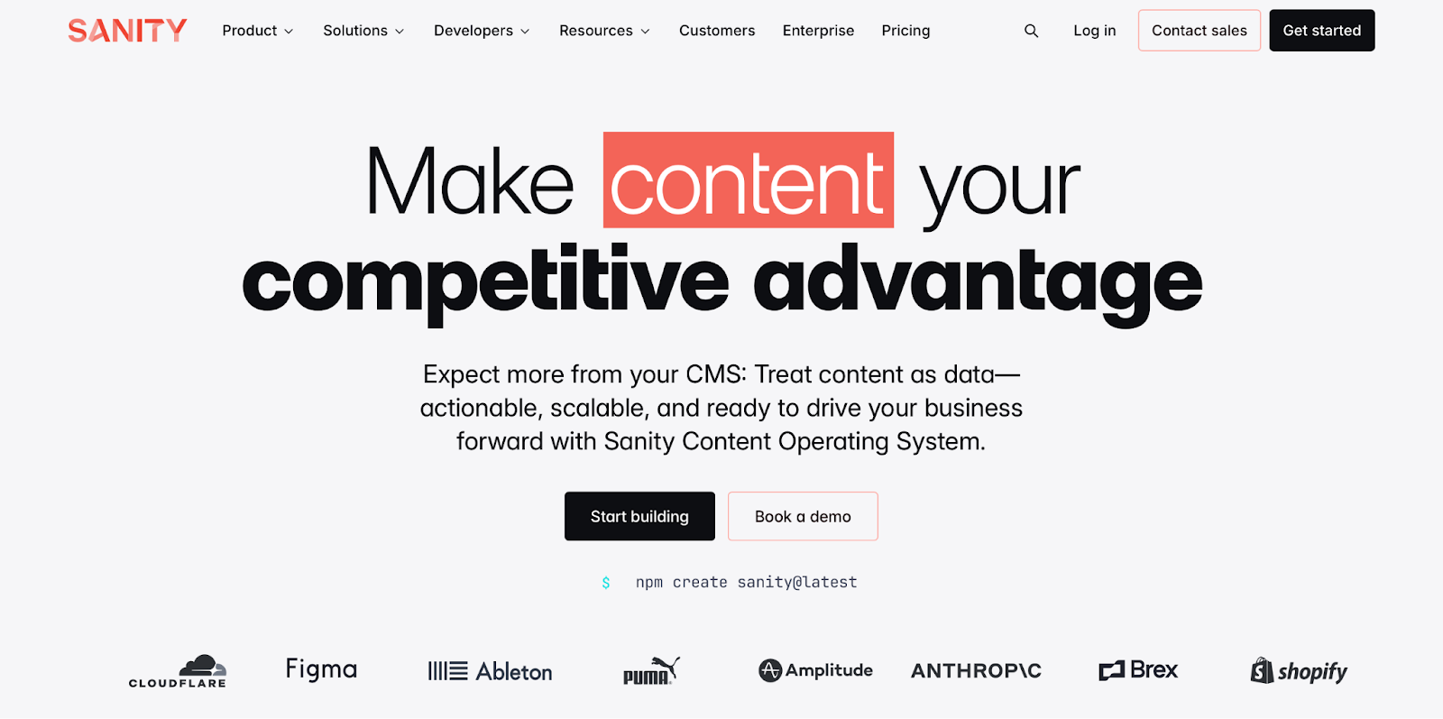 Sanity CMS homepage