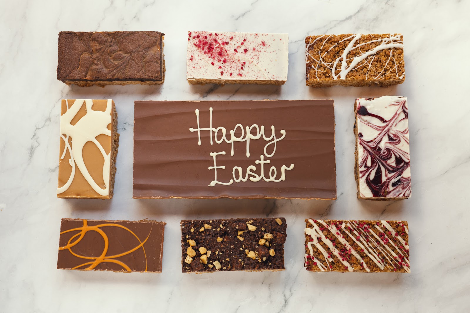 happy easter flapjack range on a marble surface