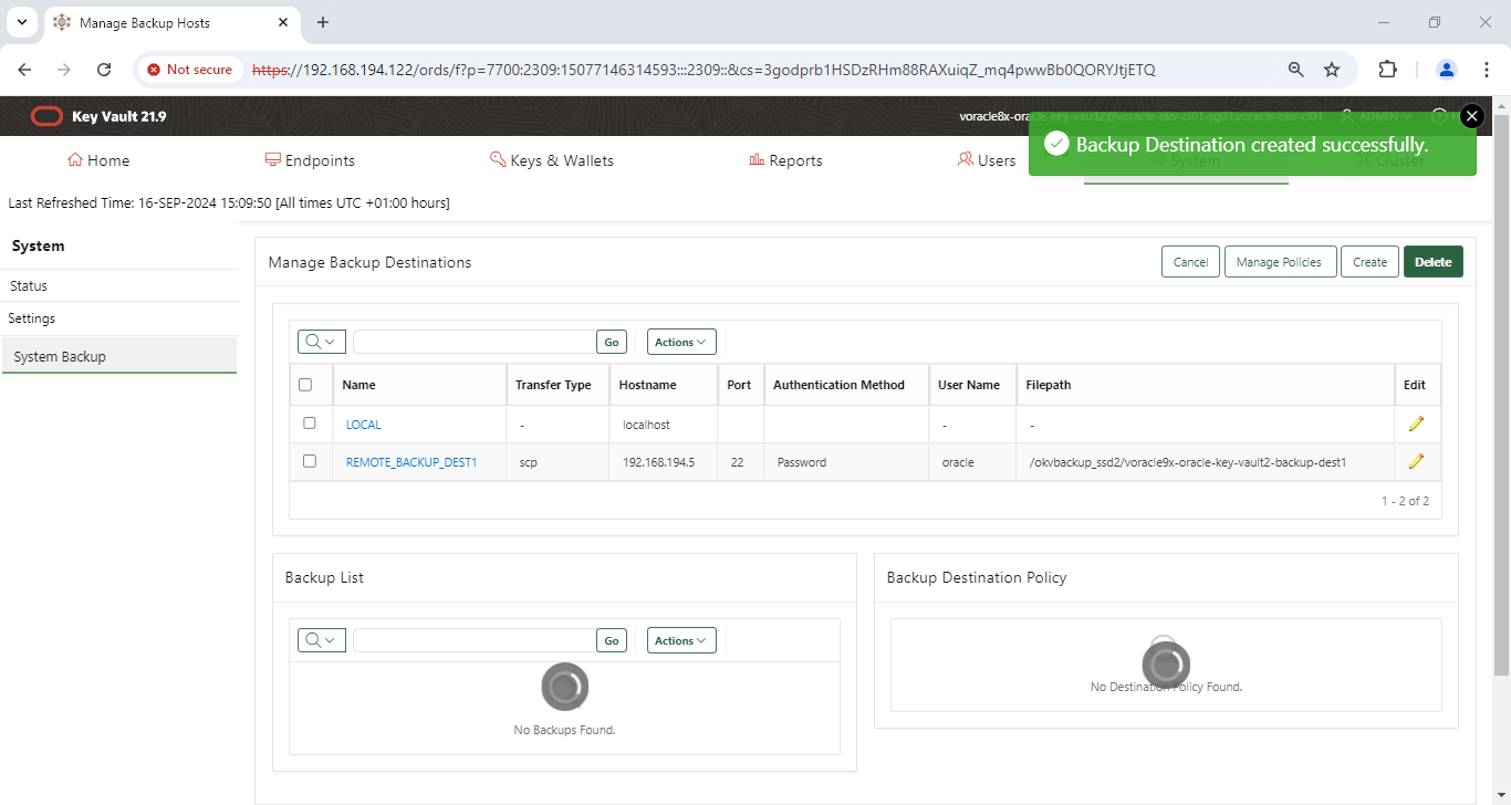Manage Backup Hosts - Google Chrome