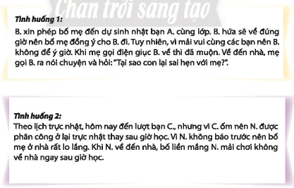 CHỦ ĐỀ 4. CHIA SẺ TRÁCH NGHIỆM TRONG GIA ĐÌNH Tìm hiểu cách chăm sóc người thân khi bị mệt, ốmCâu 1: Chỉ ra biểu hiện và mong muốn của người bị mệt, ốm trong gia đình em.Đáp án chuẩn:- Triệu chứng mệt mỏi: đau đầu, hoa mắt, chóng mặt...- Tinh thần sa sút, dễ khó chịu, nổi cáu.- Thiếu hứng thú trong học tập, công việc...Câu 2: Nêu những cách em chăm sóc khi người thân bị mệt, ốm.Đáp án chuẩn:- Hỏi han về tình trạng sức khoẻ của người thân.- Đỡ họ nằm lên giường nghỉ ngơi.- Cặp nhiệt độ, chườm bằng khăn ấm.Thực hiện chăm sóc người thân bị mệt, ốmCâu 1: Đóng vai thực hành kĩ năng chăm sóc người thân bị mệt, ốm trong các tình huống sau:Đáp án chuẩn:* Tình huống 1: Cặp nhiệt độ, gọi điện báo cho bố mẹ.* Tình huống 2: Hỏi han tình hình sức khoẻ của bố, gọi điện báo cho mẹ.Câu 2: Chia sẻ cảm xúc của em và người thân khi em chăm sóc người thân ân cần, chu đáo.Đáp án chuẩn:Thoải mái, dễ chịu, biết ơn (người nhỏ tuổi hơn) khi em chăm sóc ân cần, chu đáo.Lắng nghe những chia sẻ từ người thânCâu 1: Thể hiện sự sẵn sàng lắng nghe người thân chia sẻ theo gợi ý sau:Đáp án chuẩn:- Nhìn vào mặt người thân, không né tránh.- Tập trung lắng nghe.- Phản hồi rõ ràng.Câu 2: Thể hiện sự lắng nghe tích cực những chia sẻ của người thân theo gợi ý sau:Đáp án chuẩn:Học sinh tự thực hiện.Câu 3: Thực hành lắng nghe chia sẻ của người thân về những vấn đề trong cuộc sống ở các trường hợp sau:Đáp án chuẩn:- Trường hợp 1: Cùng người thân chia sẻ niềm vui.- Trường hợp 2: Lắng nghe, động viên và hỏi xem mình có thể giúp gì.- Trường hợp 3: Hỏi han, lắng nghe, đồng cảm, an ủi và động viên.- Trường hợp 4: Động viên, khích lệ, cổ vũ sở thích riêng của người thân.Lắng nghe tích cực lời góp ý của bố mẹCâu 1: Đóng vai thể hiện sự lắng nghe tích cực lời góp ý của bố mẹ trong các tình huống sau theo gợi ý:Đáp án chuẩn:- Tình huống 1: Chủ động xin lỗi mẹ, trình bày lý do sai hẹn và hứa không tái phạm.- Tình huống 2: Hít thở sâu, bình tĩnh giải thích lý do về muộn, xin lỗi bố mẹ và hứa không tái diễn.Lập và thực hiện kế hoạch lao động tại gia đìnhCâu 1: Lập kế hoạch lao động tổng vệ sinh nhà cửa theo các bước sau:Đáp án chuẩn:STTNhững việc cần làmDụng cụ cần chuẩn bịThời gian thực hiệnNgười thực hiện1Quét nhàChổi, đồ hót rácSáng chủ nhậtChị gái2Sắp xếp bàn họcBút, giấy nhớSáng chủ nhậtTự làm3Thay vỏ chăn gốiVỏ chăn gối mớiChiều chủ nhậtEm và chị4Lau bàn, ghếKhăn, chậu đựng nướcChiều chủ nhậtTự làmCâu 2: Chia sẻ ý kiến của người thân về kế hoạch lao động dọn dẹp nhà cửa em đã lập. Cùng người thân thực hiện kế hoạch đặt ra.Đáp án chuẩn:Ý kiến của người thân về kế hoạch lao động dọn dẹp nhà cửa em đã lập: đồng ý, tán thành, ủng hộ.Câu 3: Chia sẻ kết quả và ý nghĩa của việc cùng người thân thực hiện những việc chung trong gia đình.Đáp án chuẩn:- Rèn luyện kỹ năng sống.- Xây dựng tình cảm gia đình gắn bó.- Giữ nhà cửa gọn gàng, tiết kiệm thời gian dọn dẹp.Câu 4: Chia sẻ một bức ảnh chụp cảnh nhà em sau khi được dọn dẹp và trang trí.Đáp án chuẩn:Góp phần tạo dựng hạnh phúc gia đình