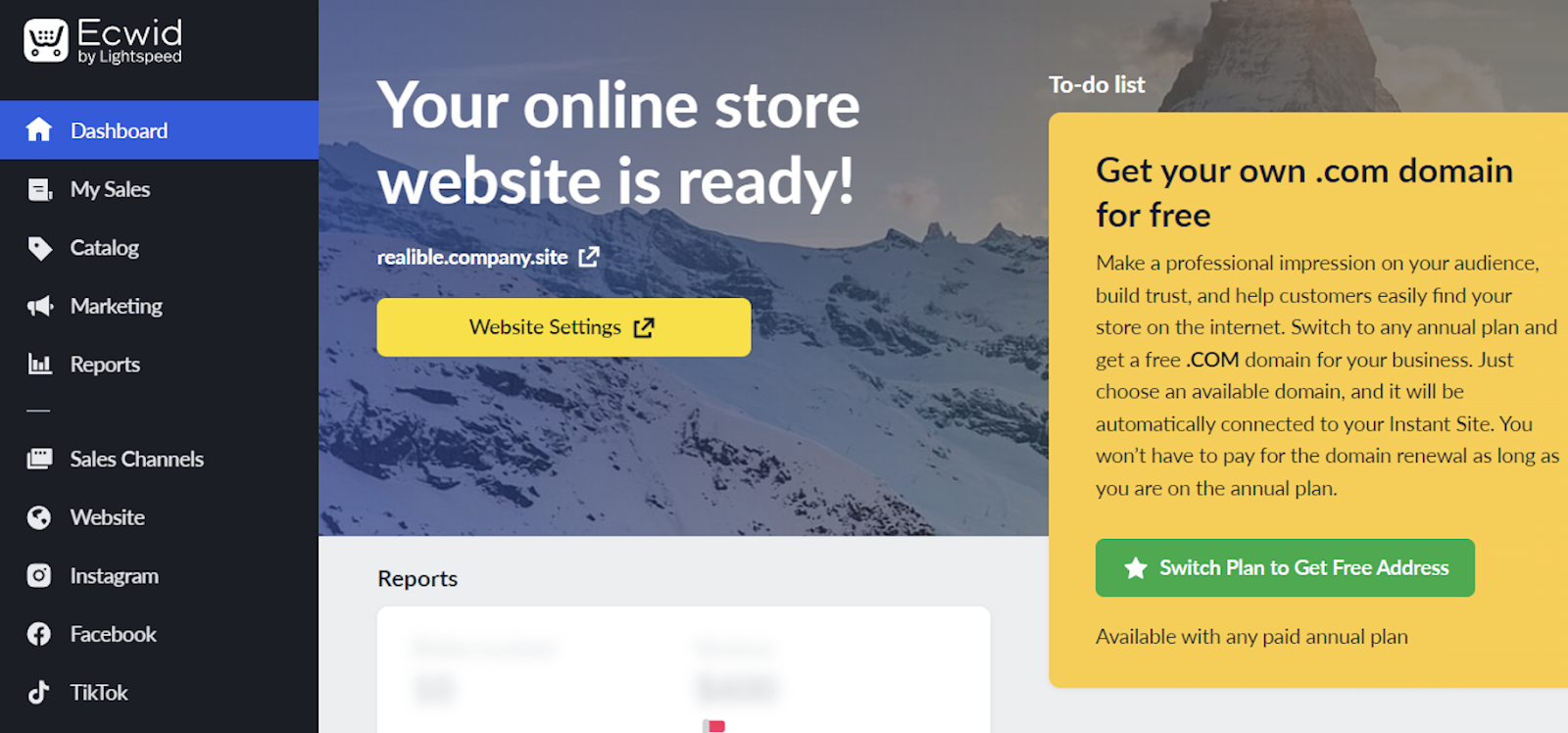 Ecwid dashboard