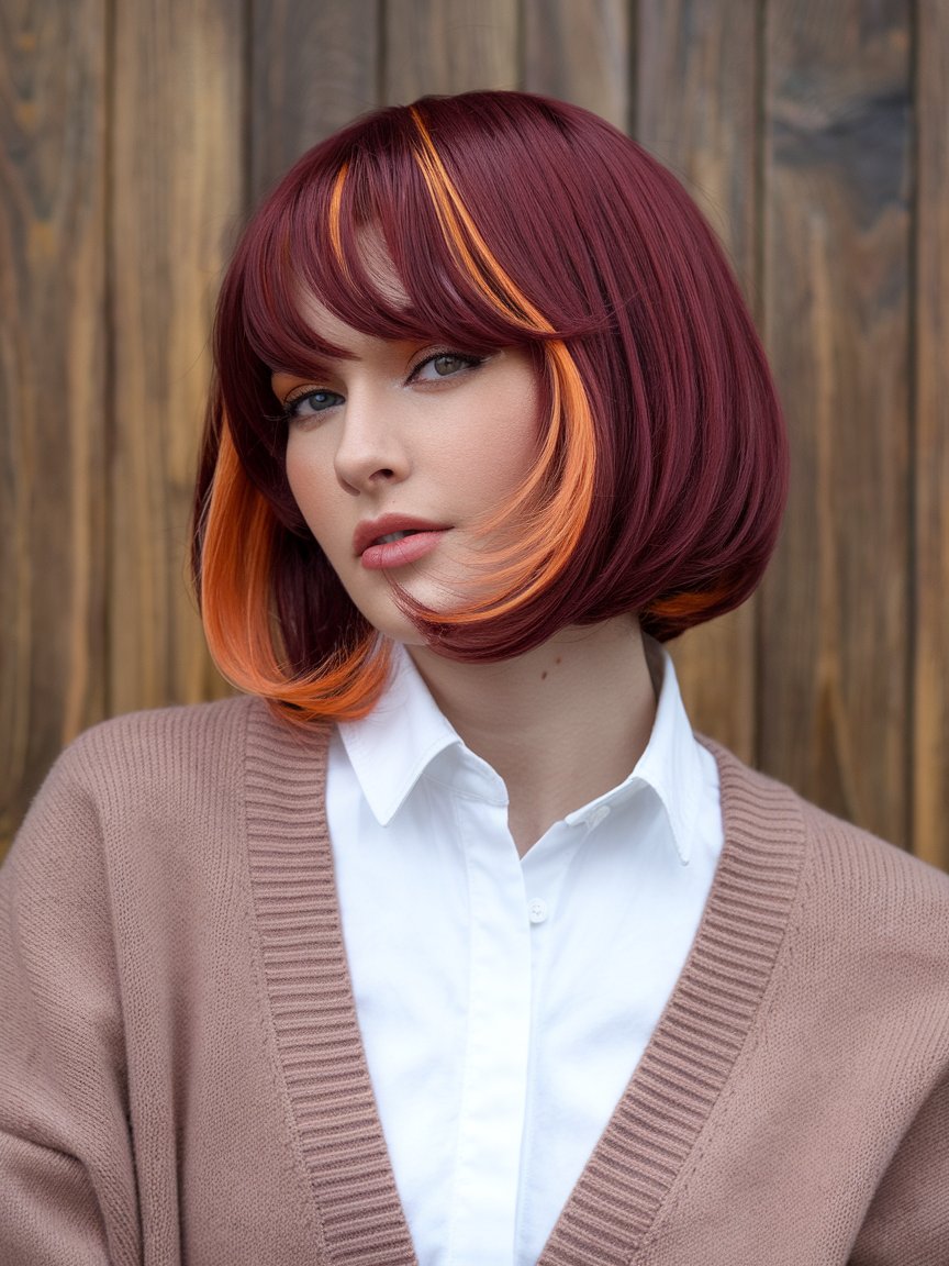 10. Burgundy Bob with Orangey Highlights