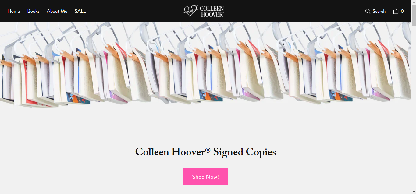 a screenshot of www.colleenhoover.com a one-page author website