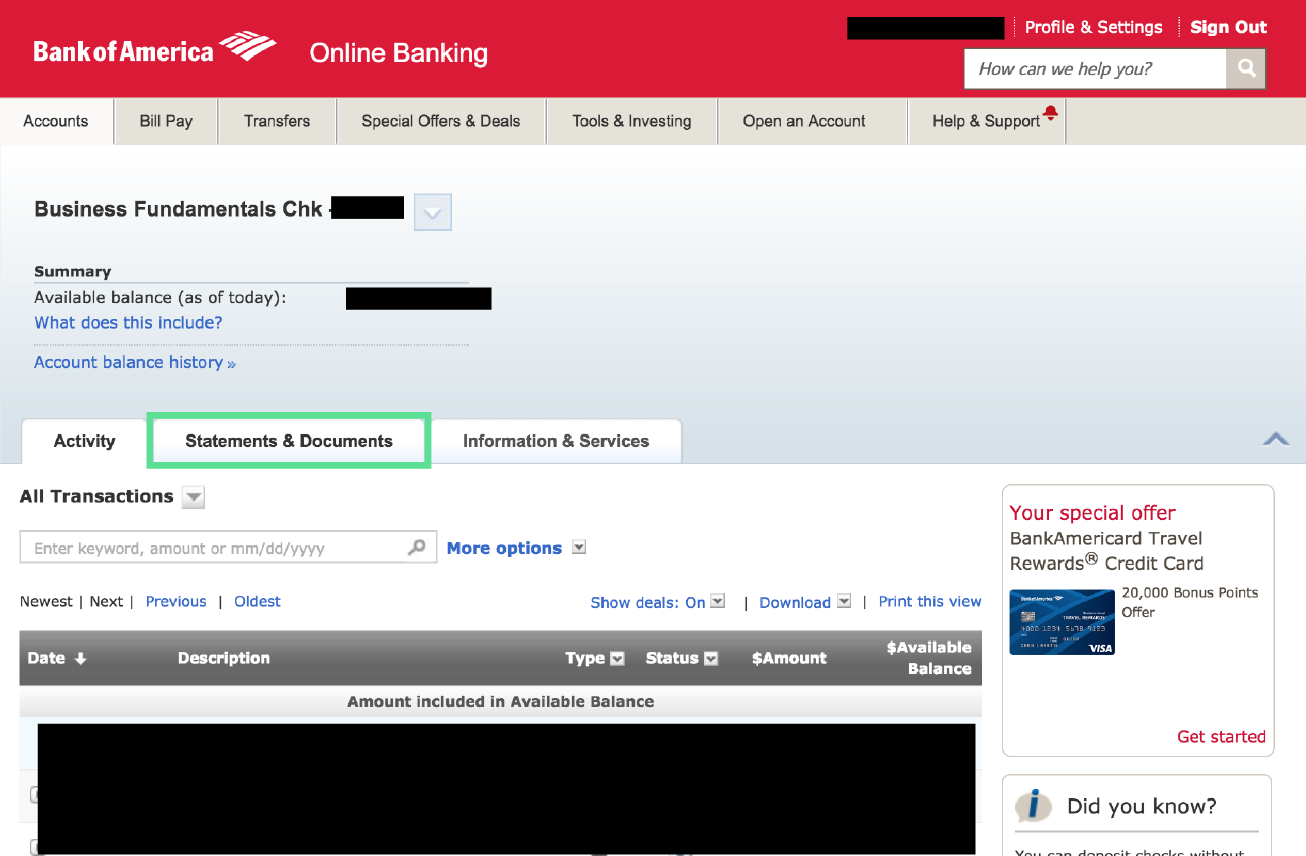 download bank of America statement PDF step 3
