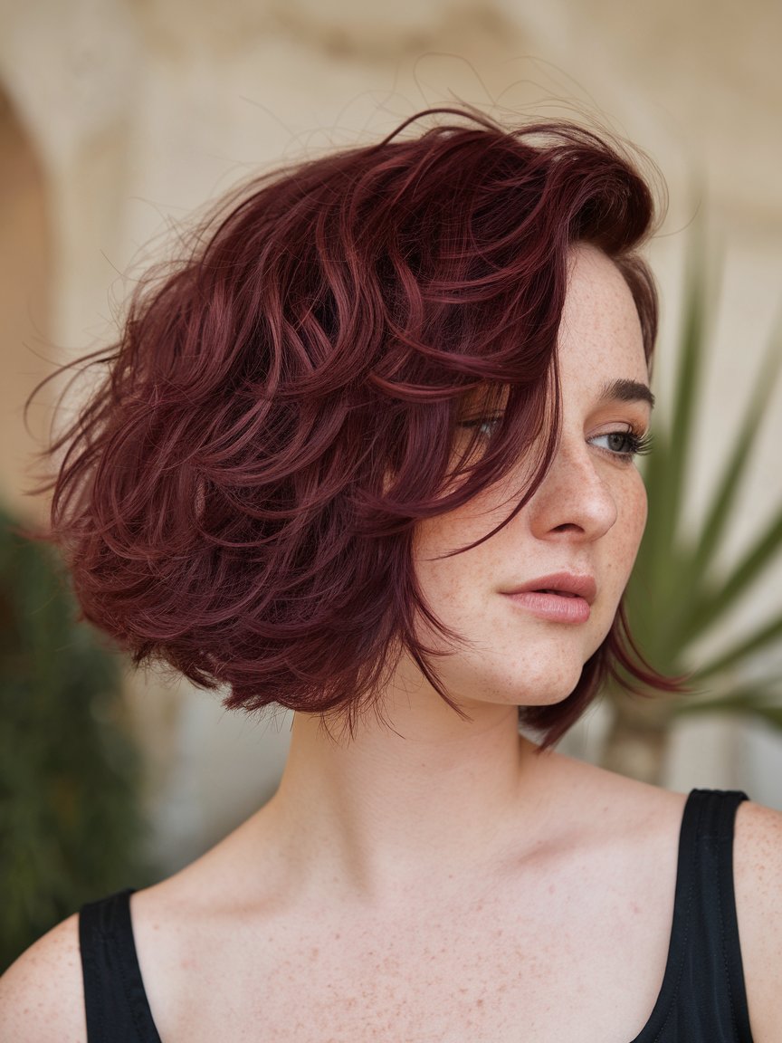 27. Textured A-Line Burgundy Bob