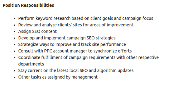 Alt: SEO Analyst responsibilities.