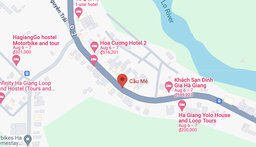 pick up drop off point of cau me bus in ha giang: cau me hotel