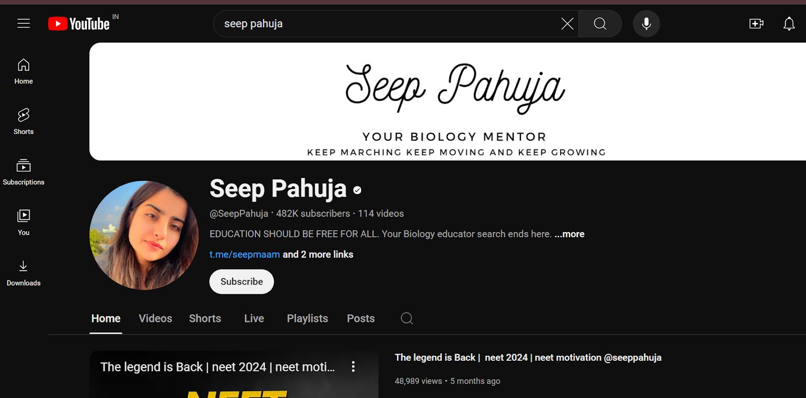 image of youtube channel of seep pahuja