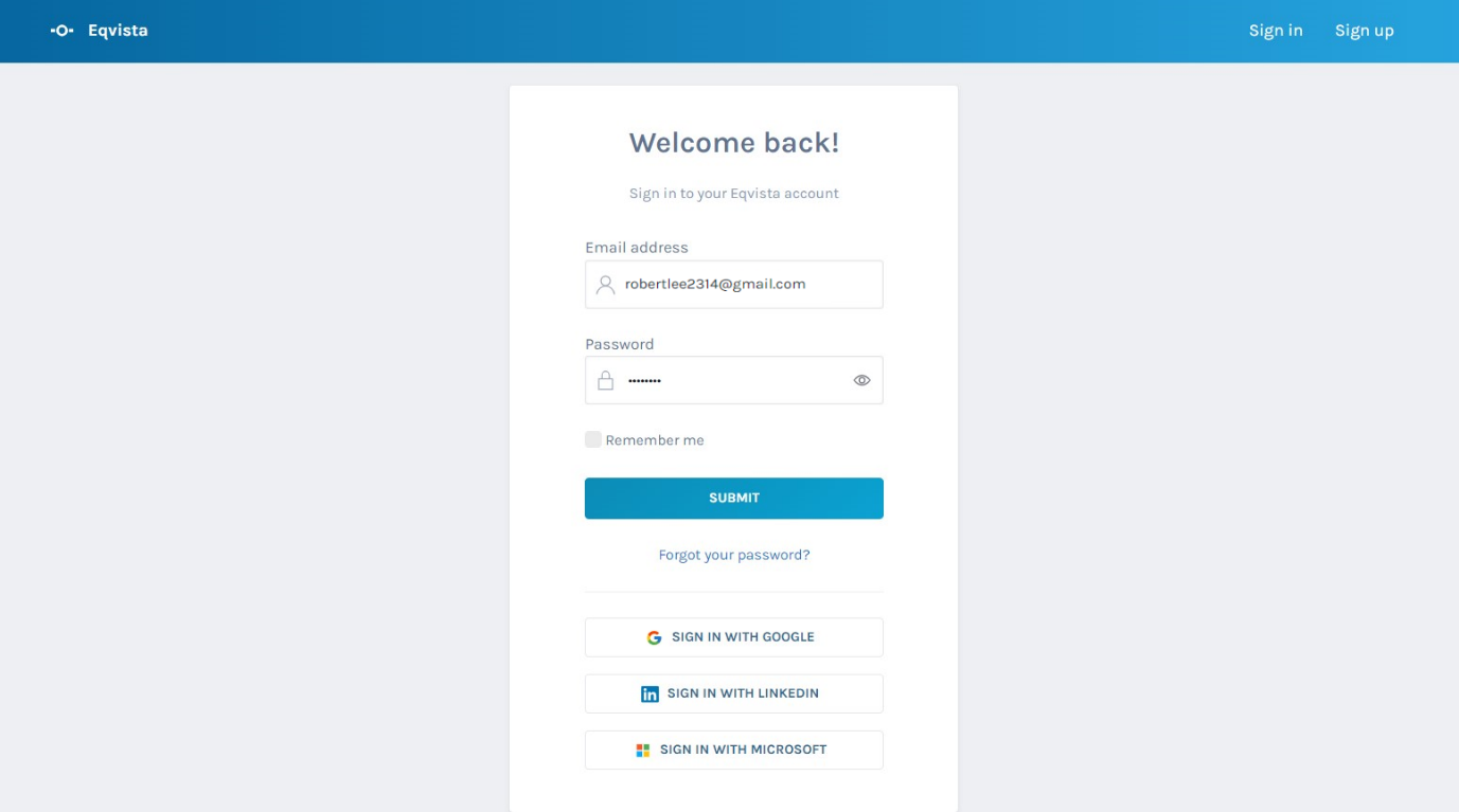 Eqvista login 