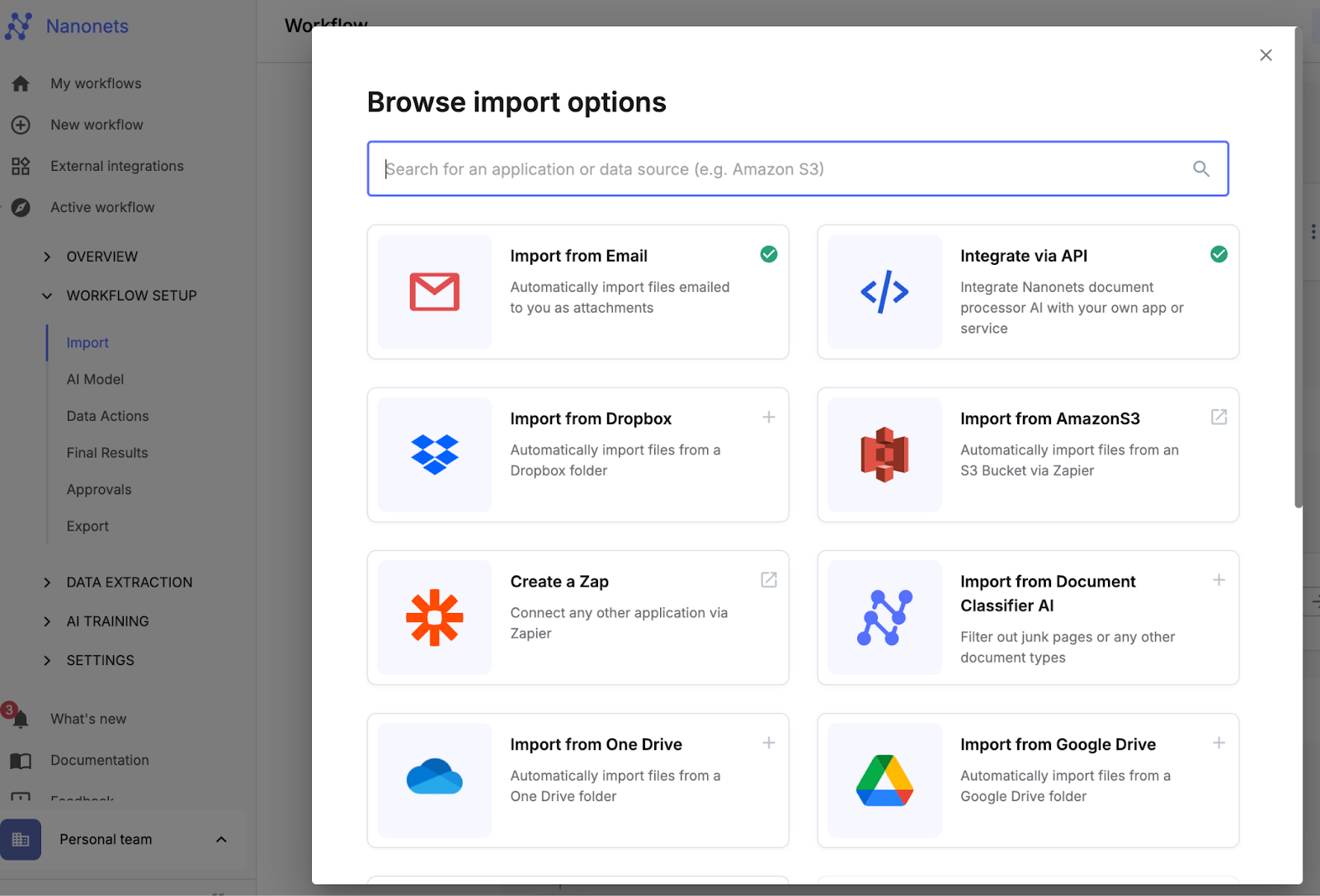 Set up import workflows using Nanonets