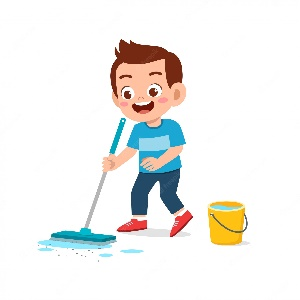 Premium Vector | Happy cute little kid boy and girl do chores cleaning floor