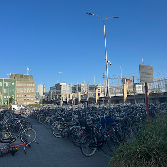 駐輪場の大量の自転車の写真